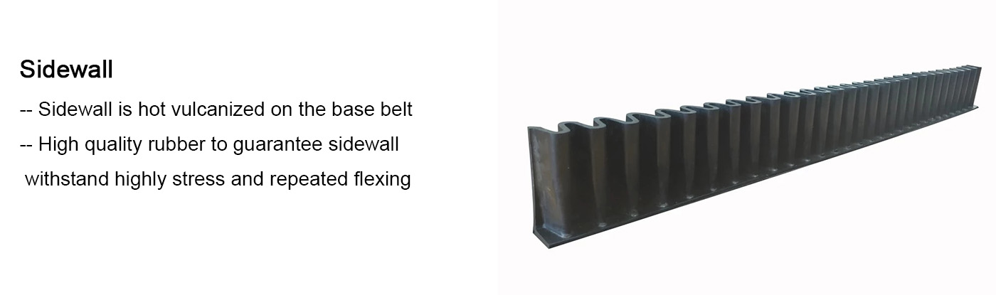 Upward cleat sidewall skirt rubber conveyor belt